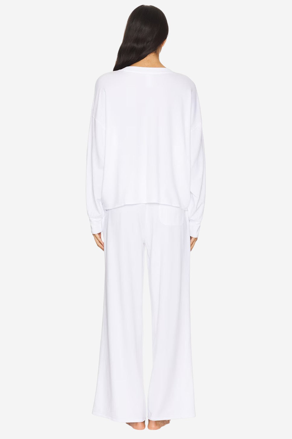 Sweatshirt & Wide Leg Pants Set - White
