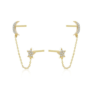 Moon + Star Chain Stud Earrings