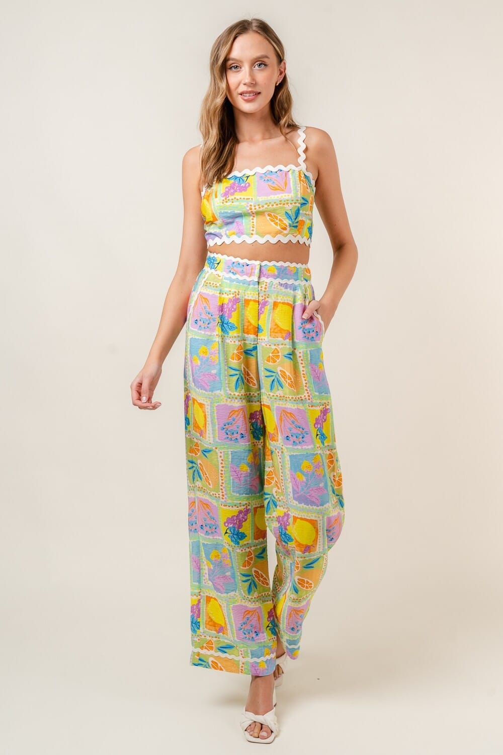Amalfi Lemon Print Woven Crop Top