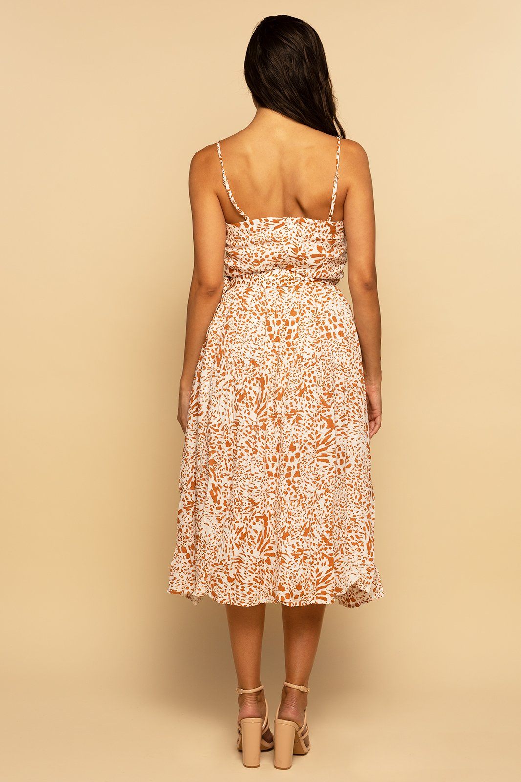 Animal Print Belted Woven Sleeveless Midi Dress