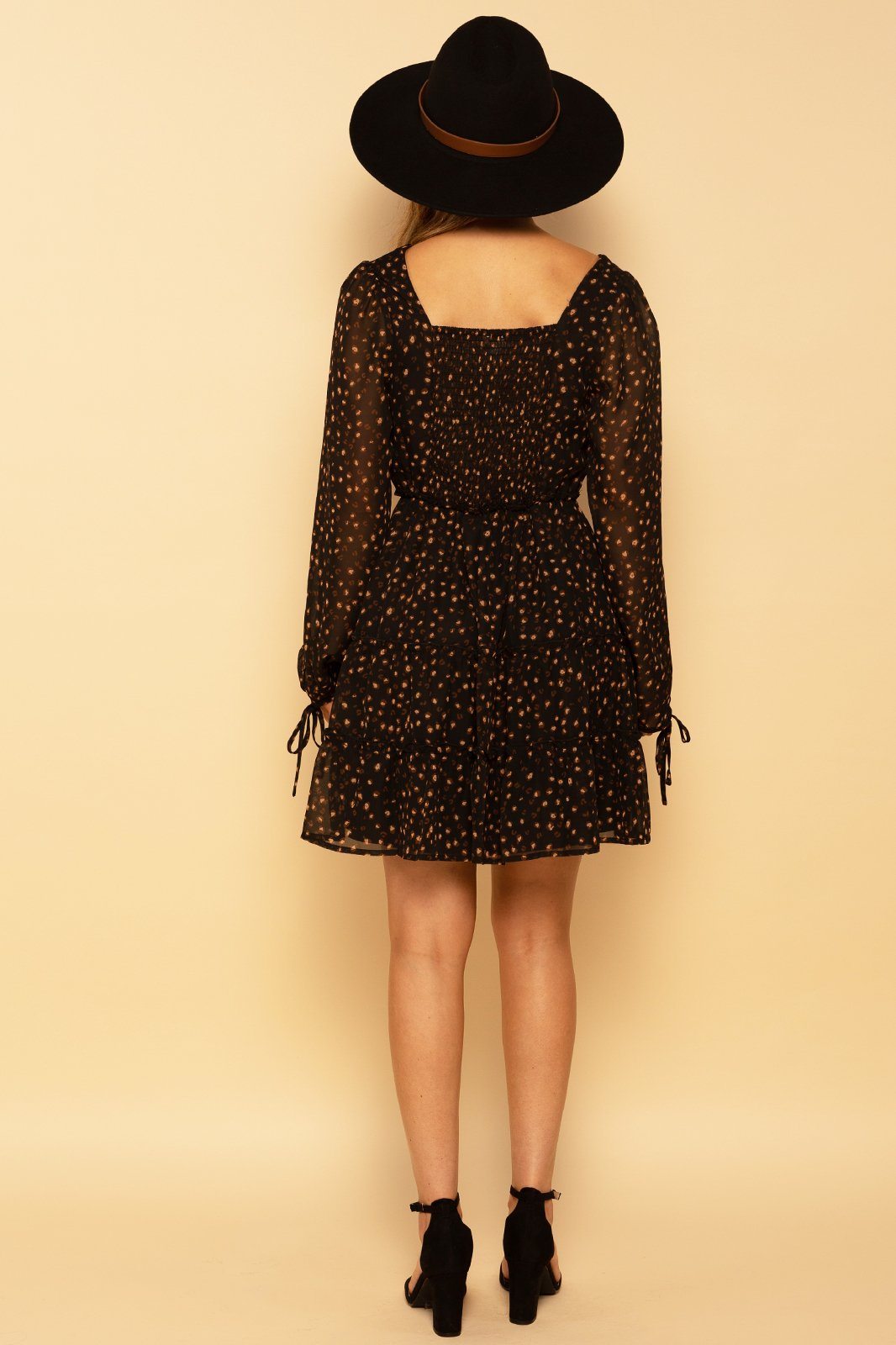 Animal Print Long Sleeve Tiered Babydoll Dress