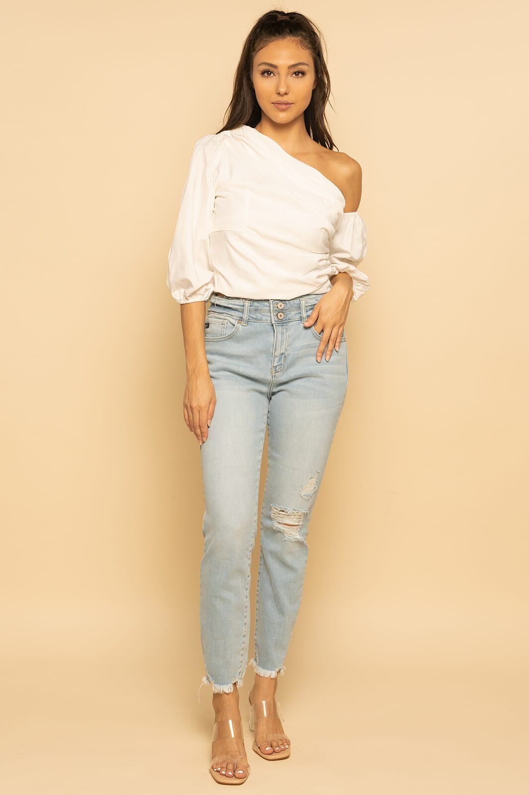 Asymmetrical Ruched One Shoulder Top