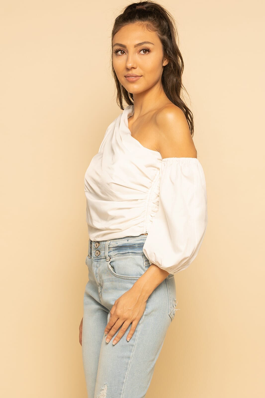 Asymmetrical Ruched One Shoulder Top