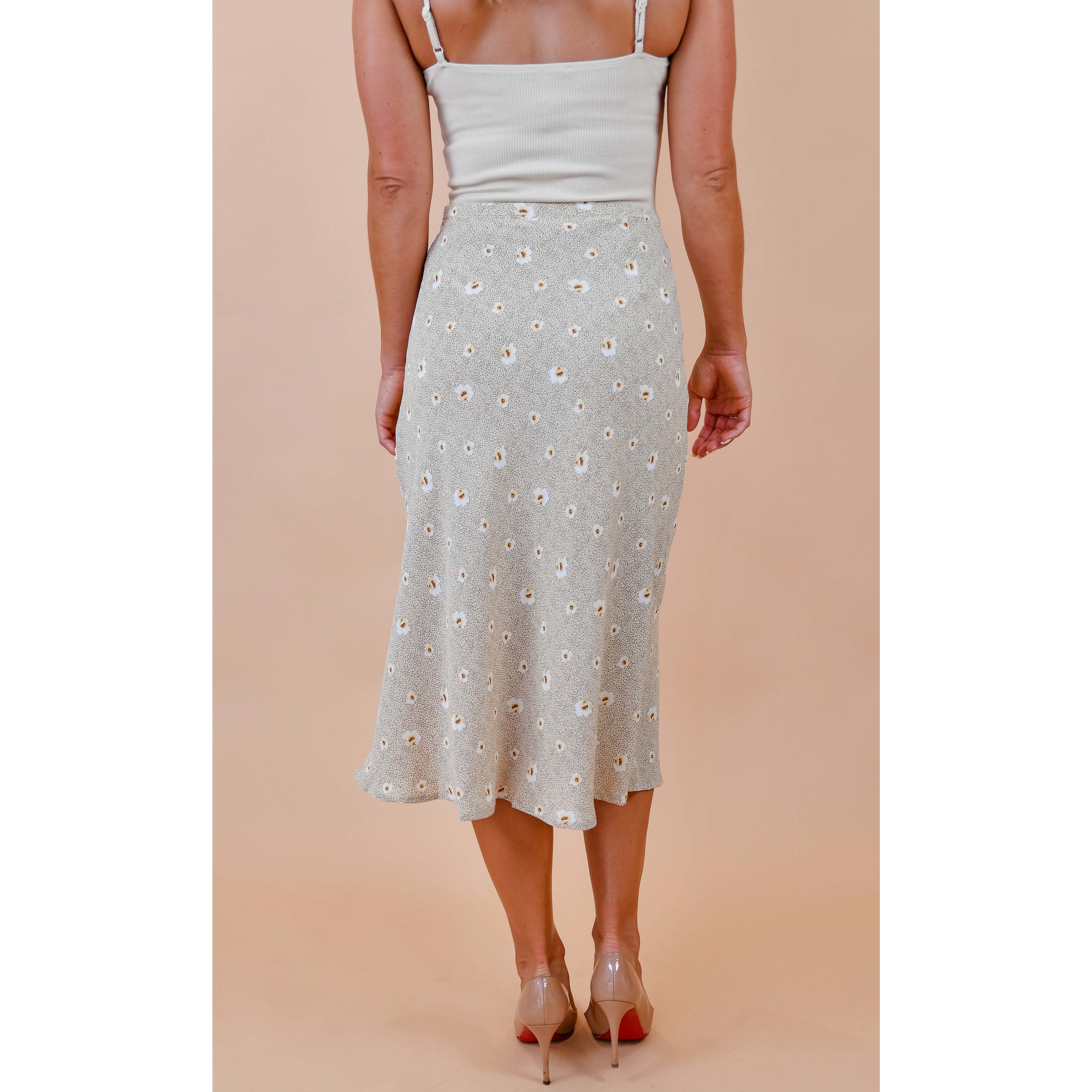 Beige Floral Midi Skirt