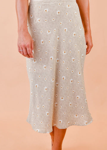 Beige Floral Midi Skirt