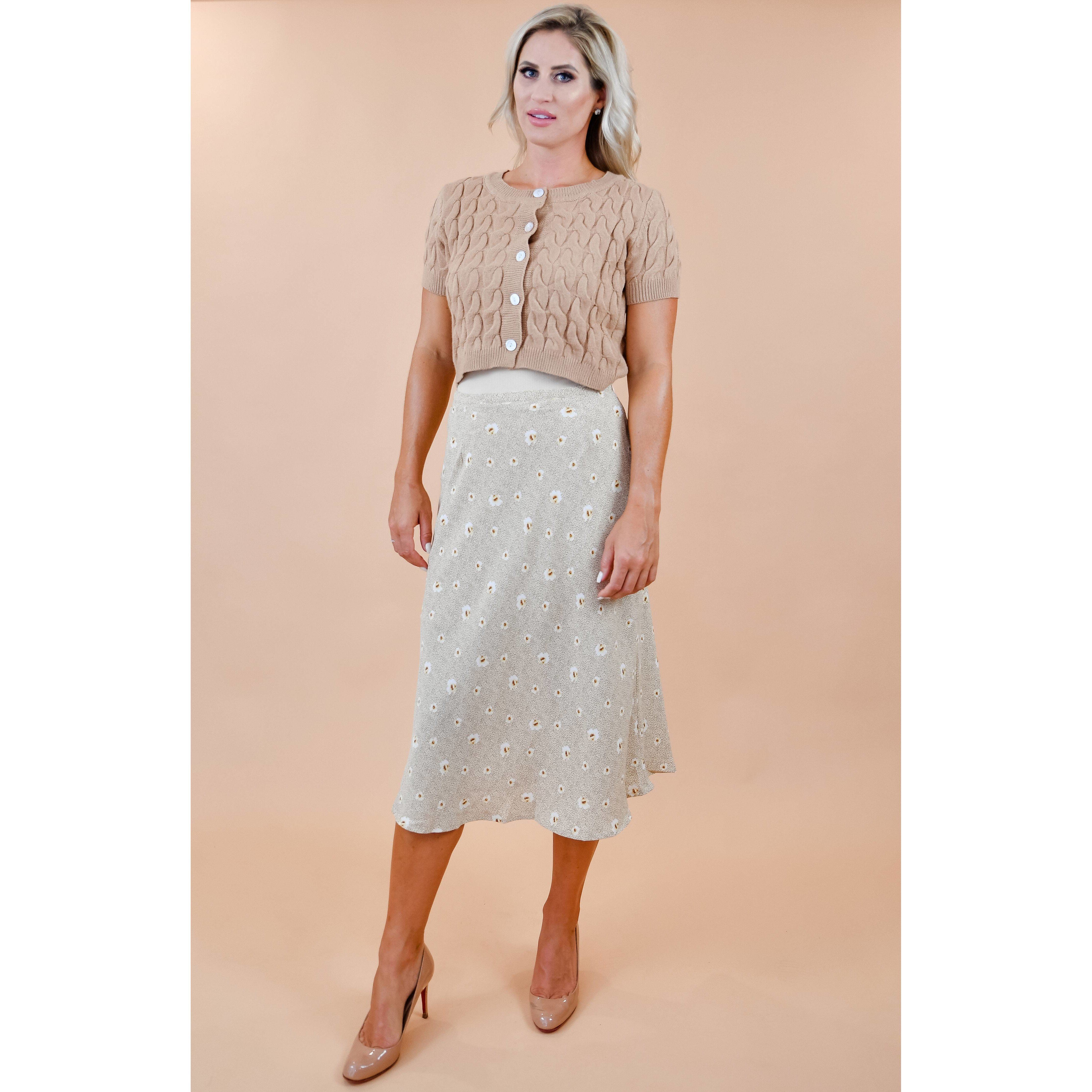 Beige Floral Midi Skirt