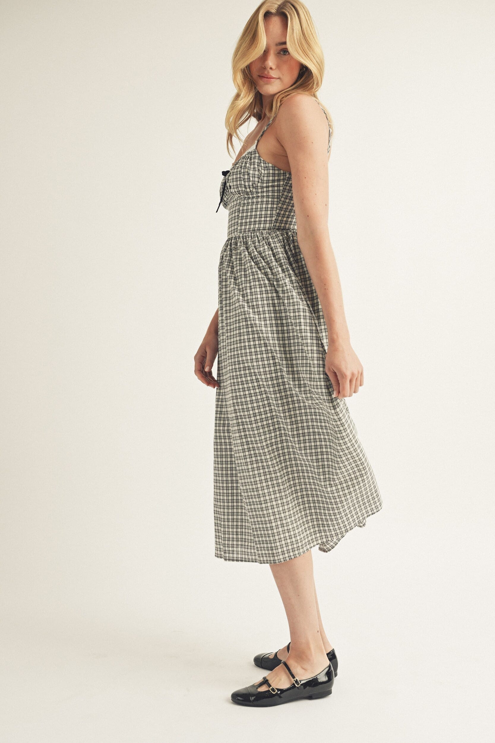 Black and White Plaid Corset Bustier Midi Dress
