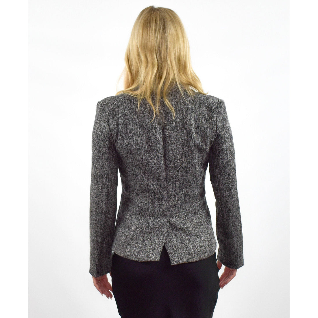Black and White Tweed Blazer Jacket with Gold Buttons