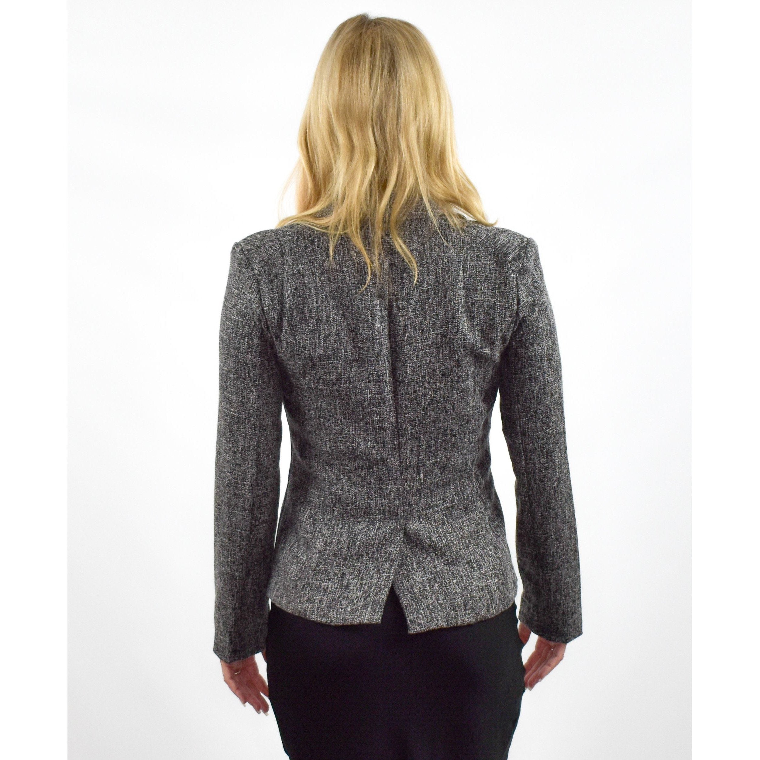 Black and White Tweed Blazer Jacket with Gold Buttons