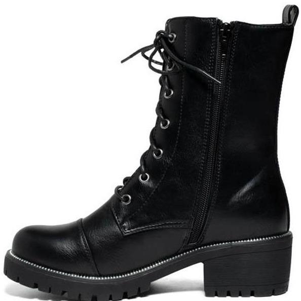 Faux Leather Lace Up Ankle Combat Boot