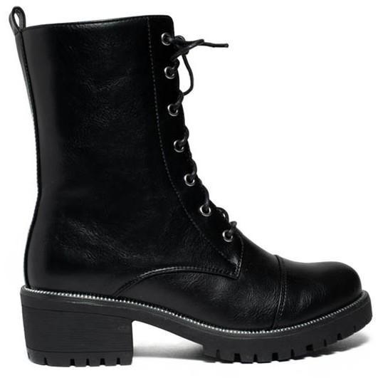 Faux Leather Lace Up Ankle Combat Boot