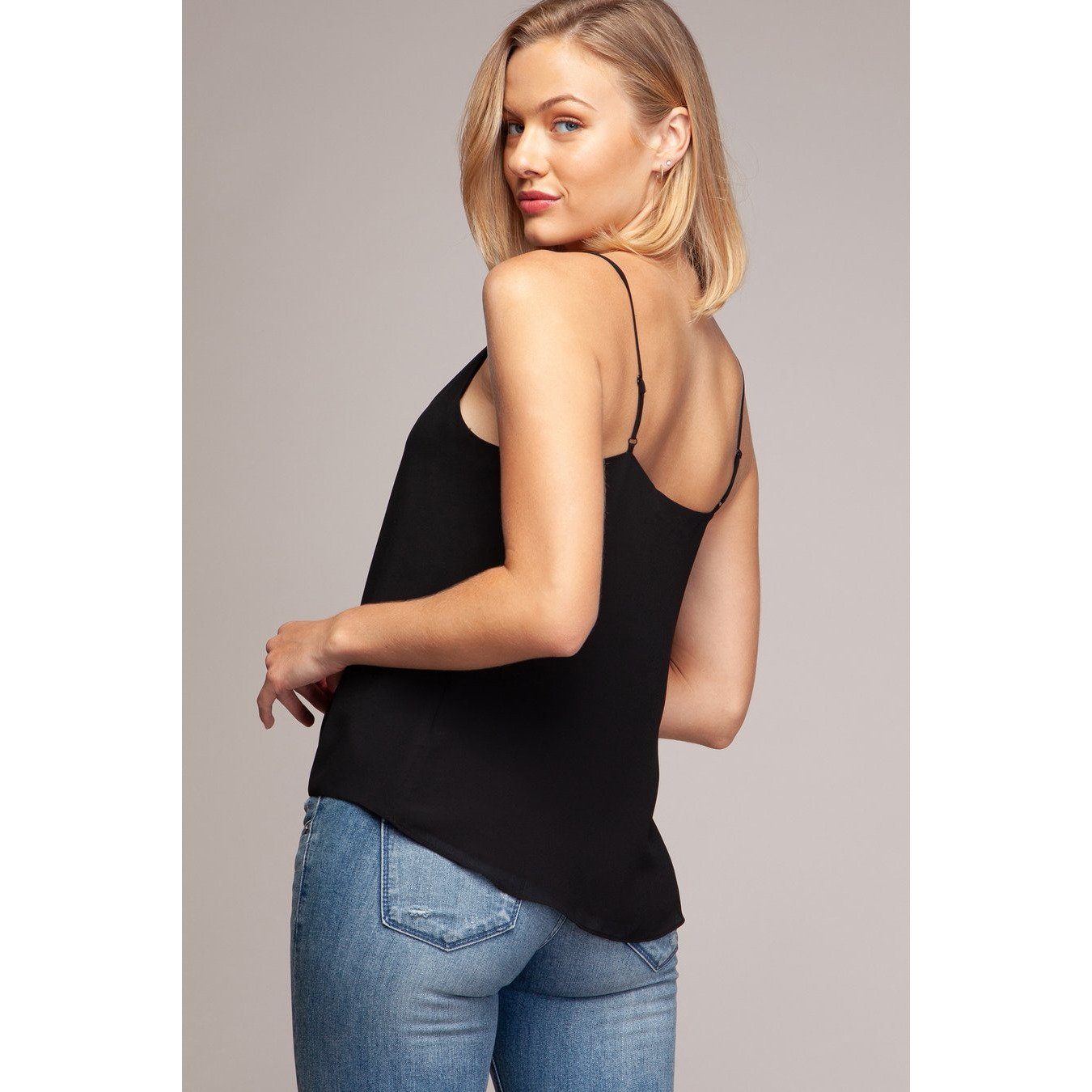 Black Button Up Tie-Front Strappy Cami Top