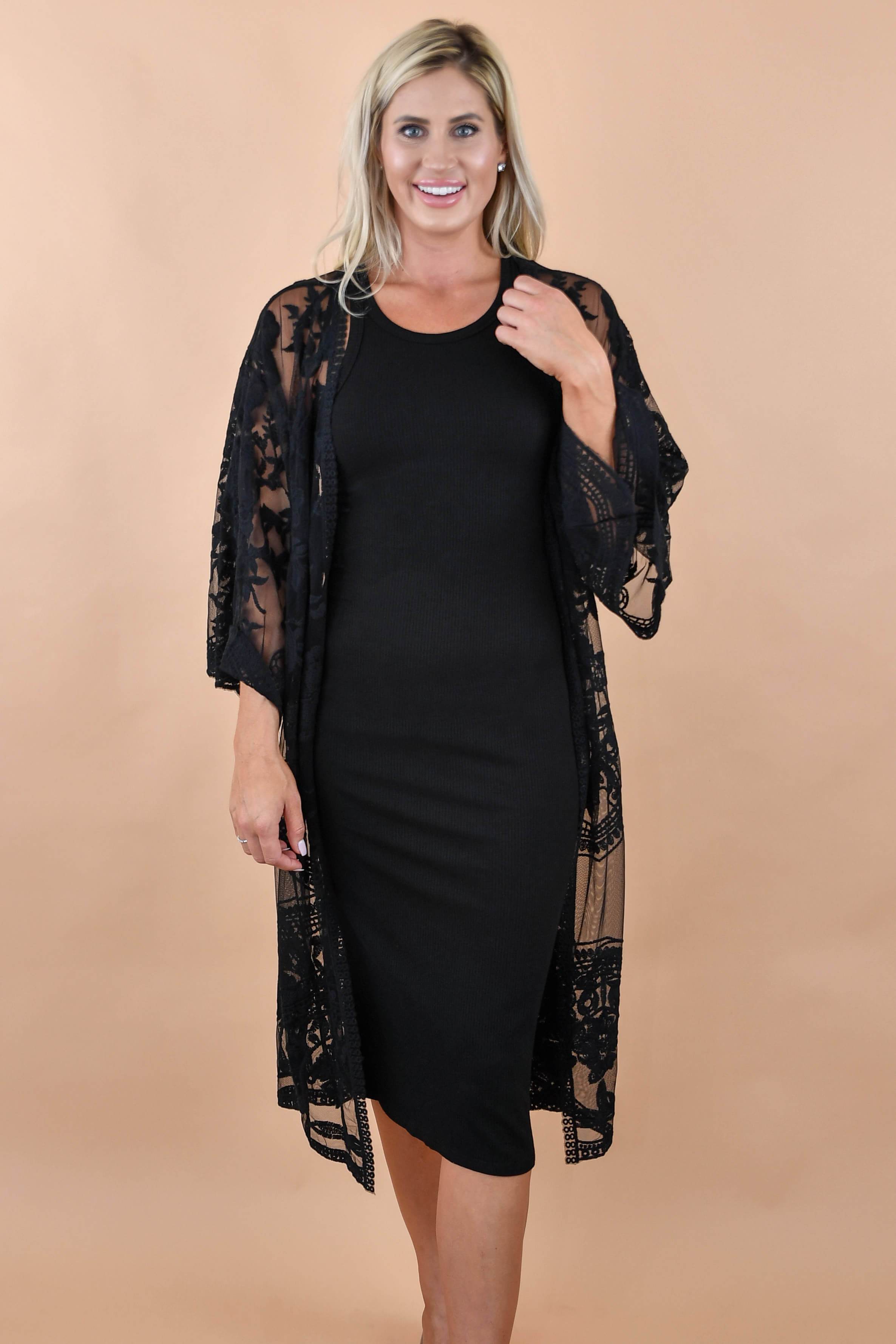 Black Floral Lace Kimono
