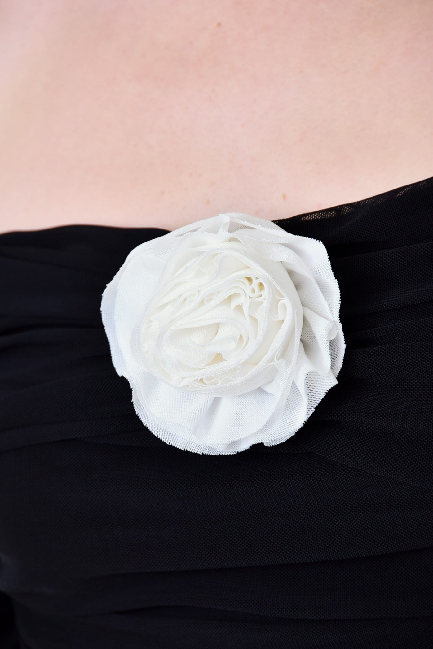 Black Mesh Flower Rosette Long Sleeve Off Shoulder Top