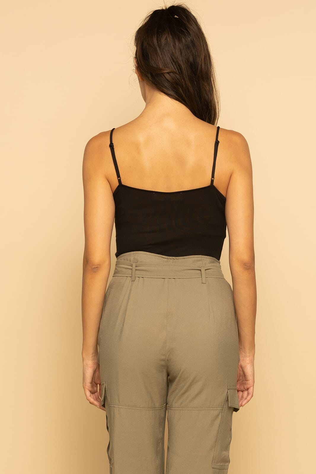 Black Strappy Cami Square Neck Bodysuit