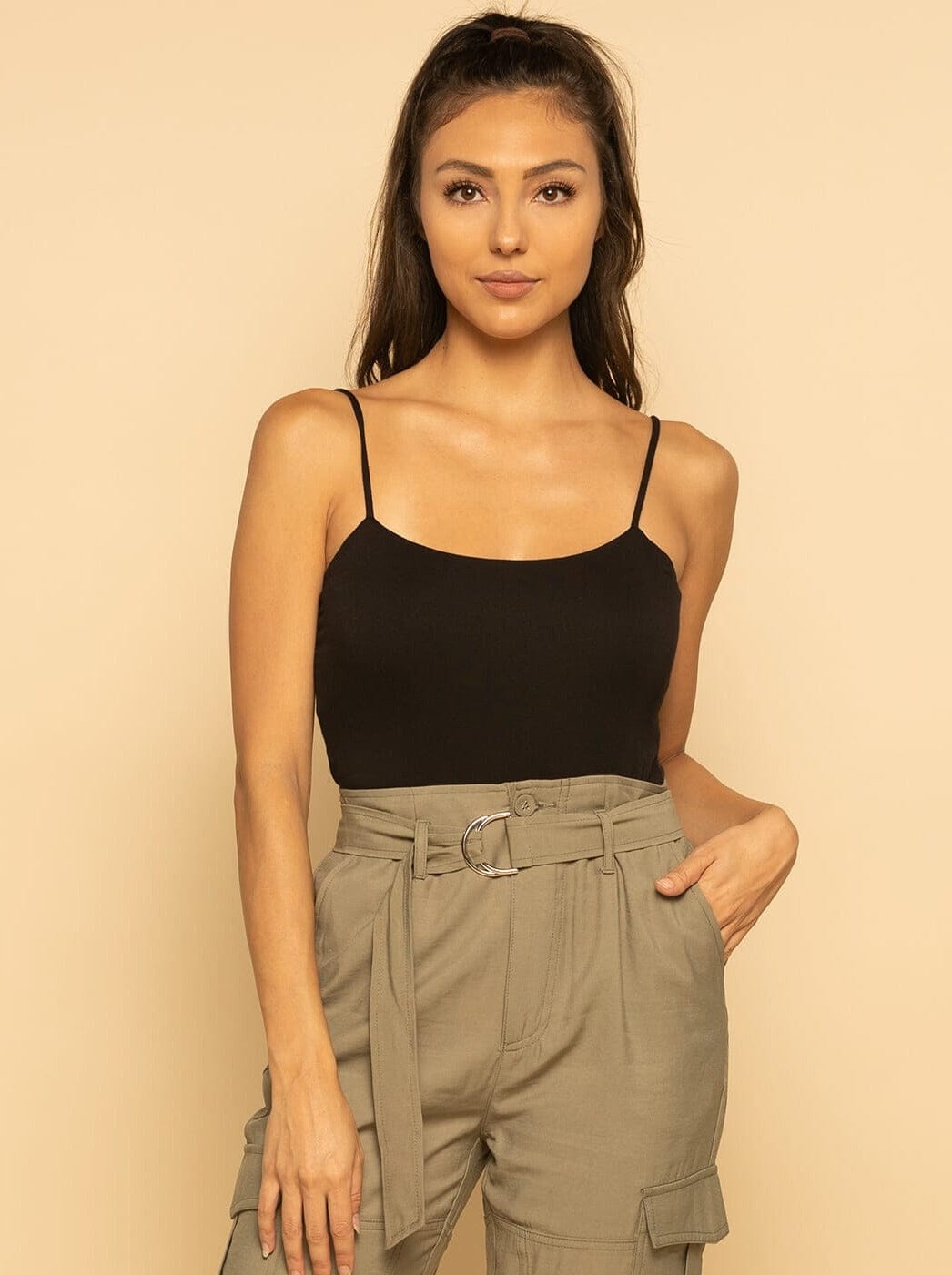 Black Strappy Cami Square Neck Bodysuit