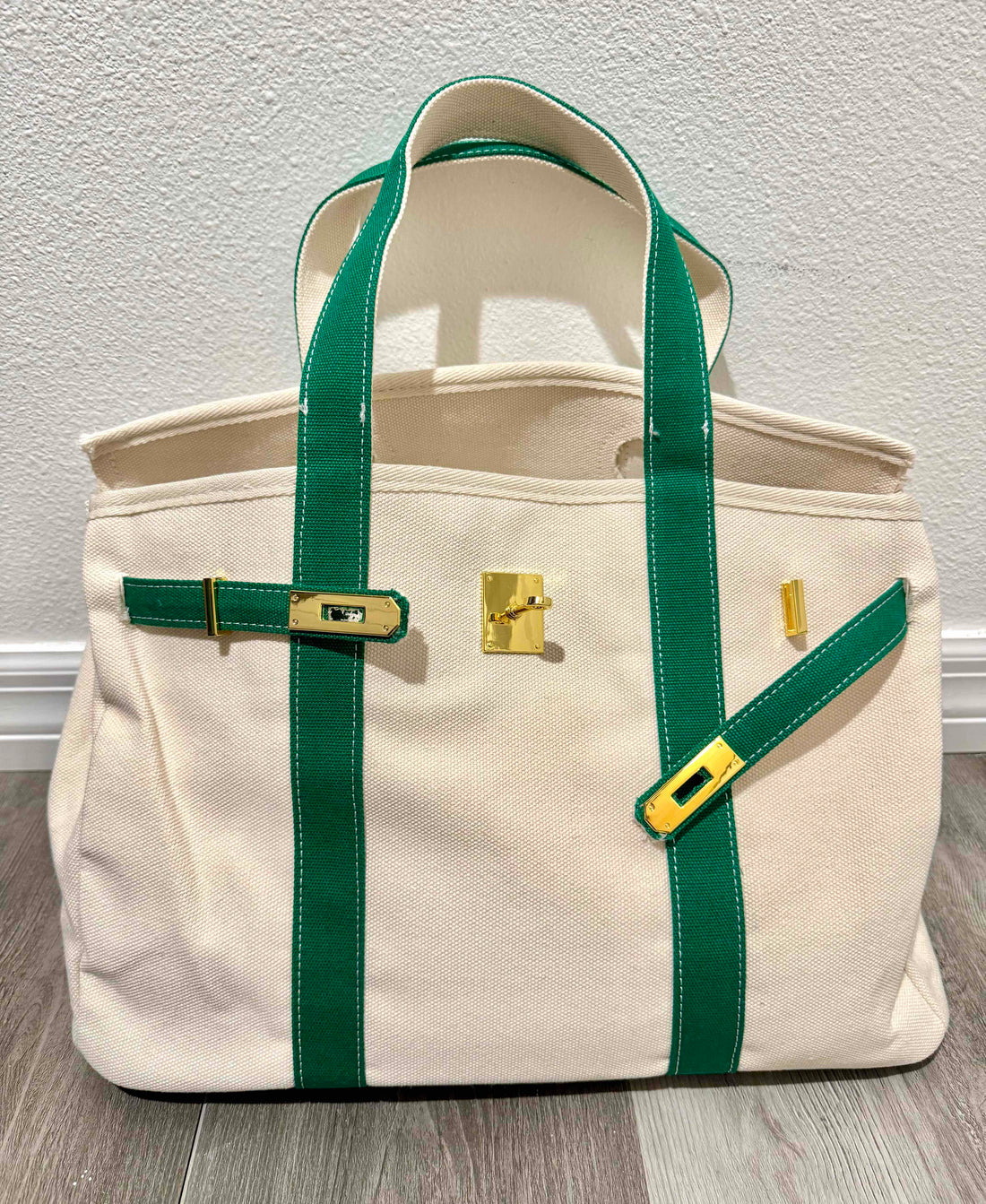 Boatkin Custom Canvas Contrast Green Trim Tote Bag