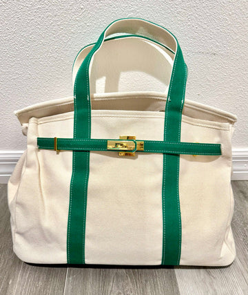 Boatkin Custom Canvas Contrast Green Trim Tote Bag