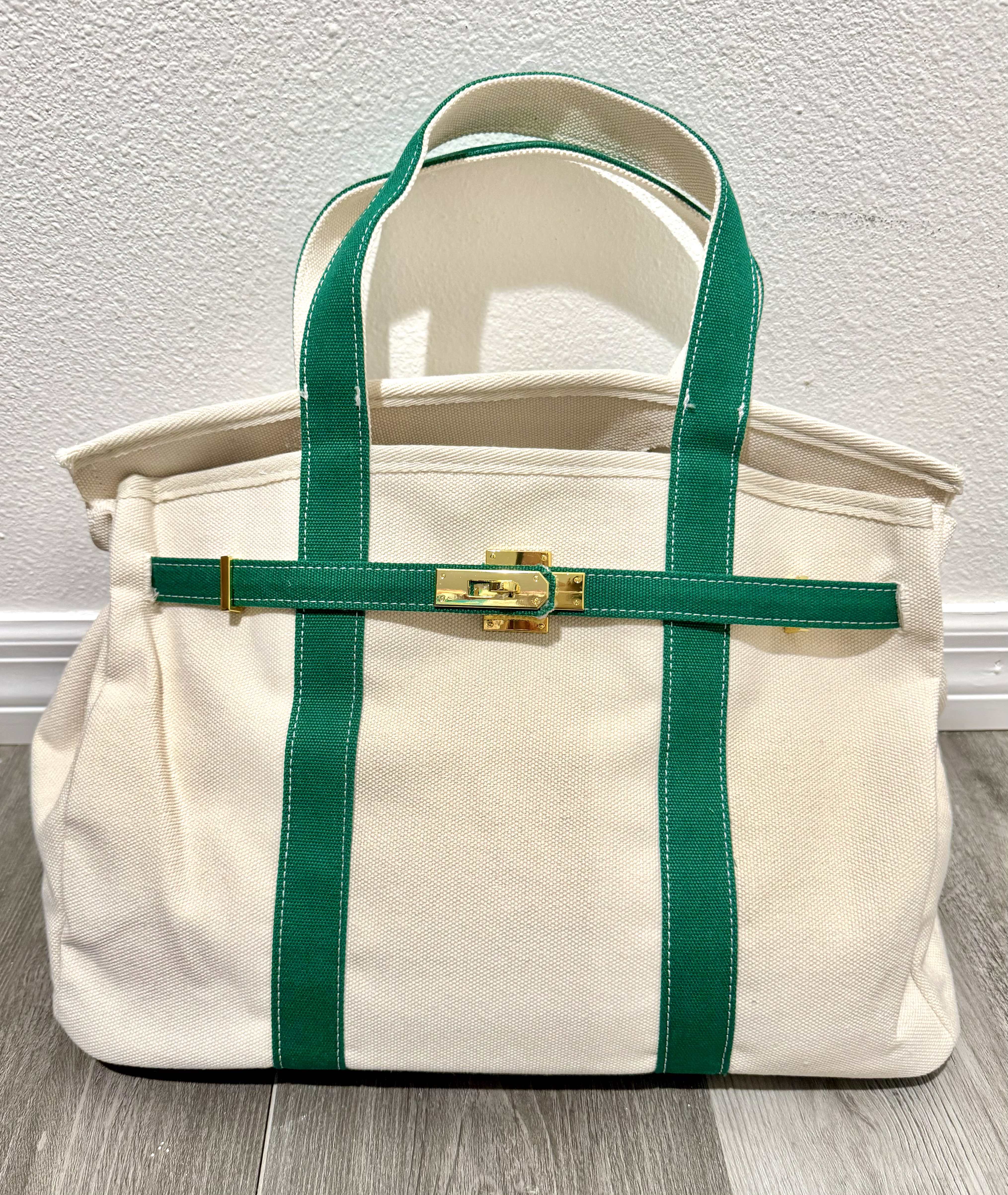 Boatkin Custom Canvas Contrast Green Trim Tote Bag