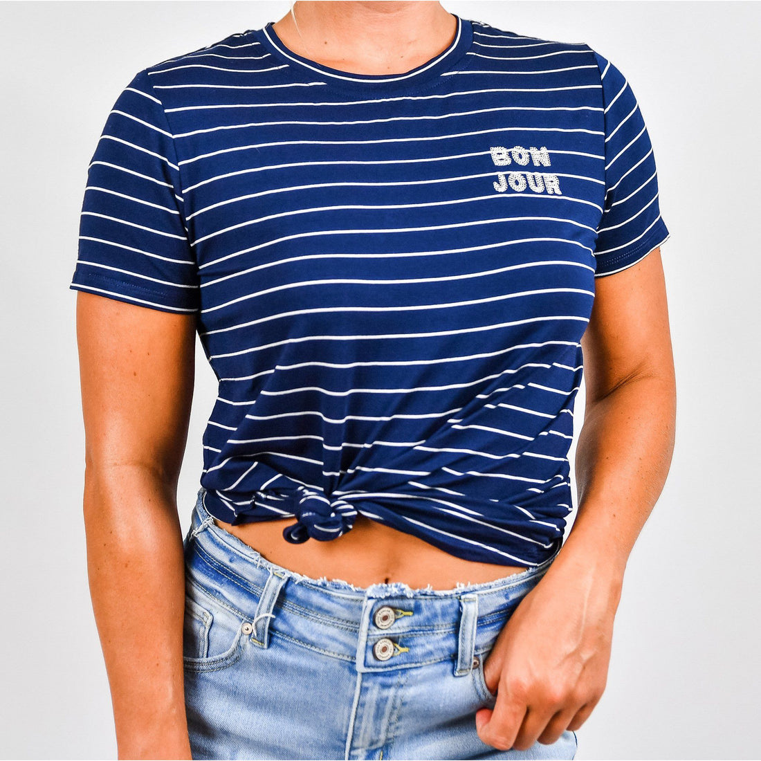 Bonjour Striped Tee Navy Blue