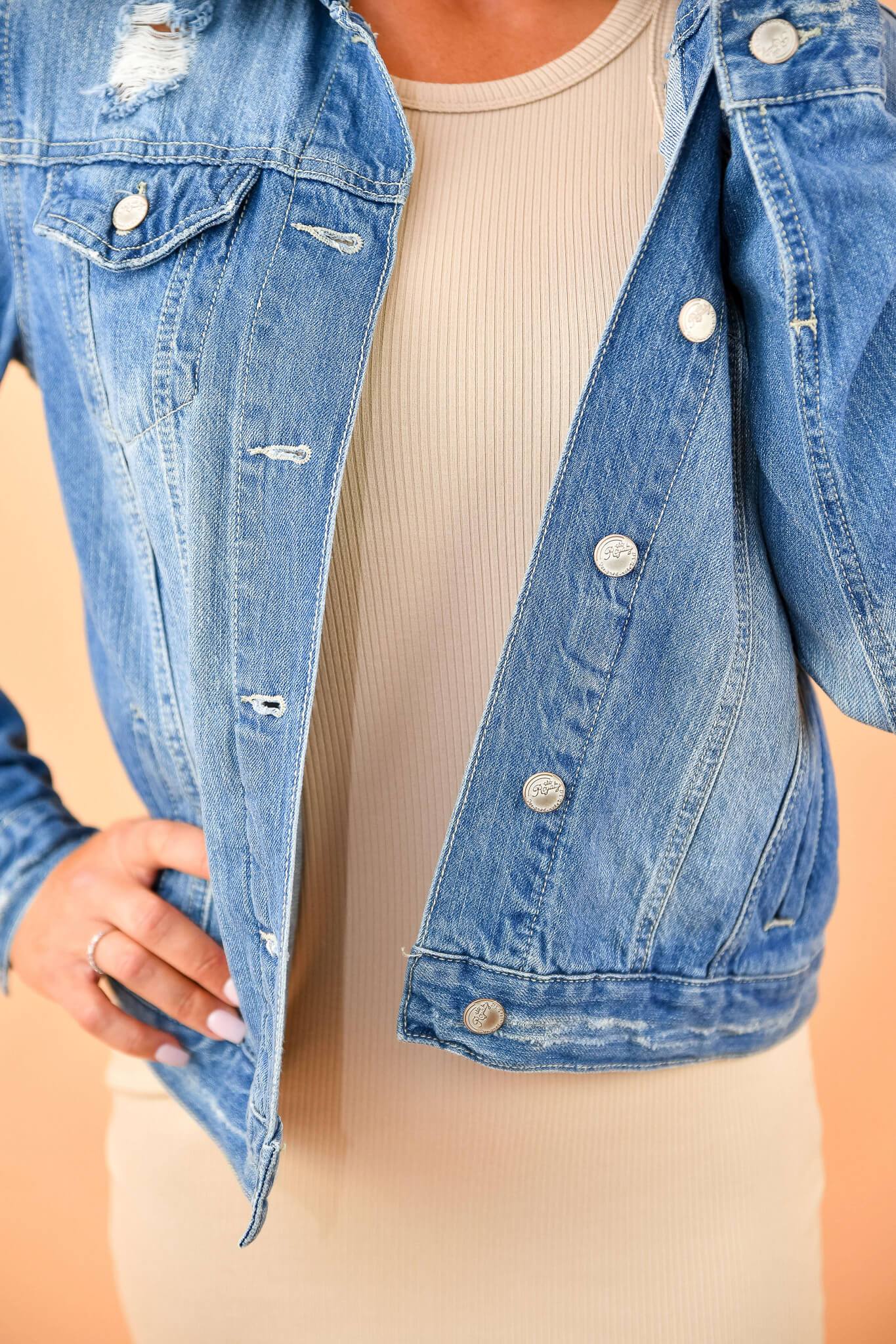 Boyfriend Distressed Denim Jean Jacket