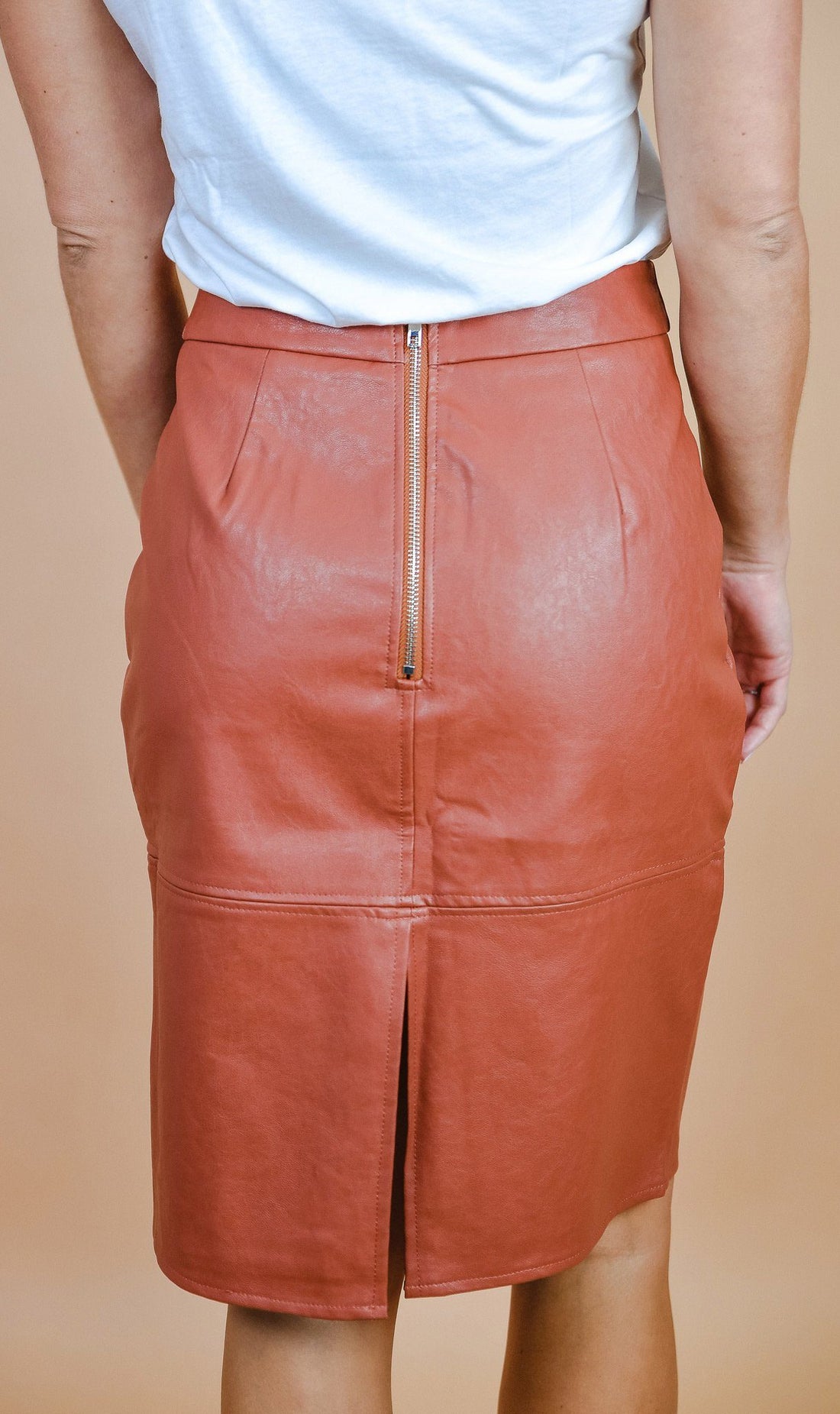 Brown Faux Leather Pencil Skirt
