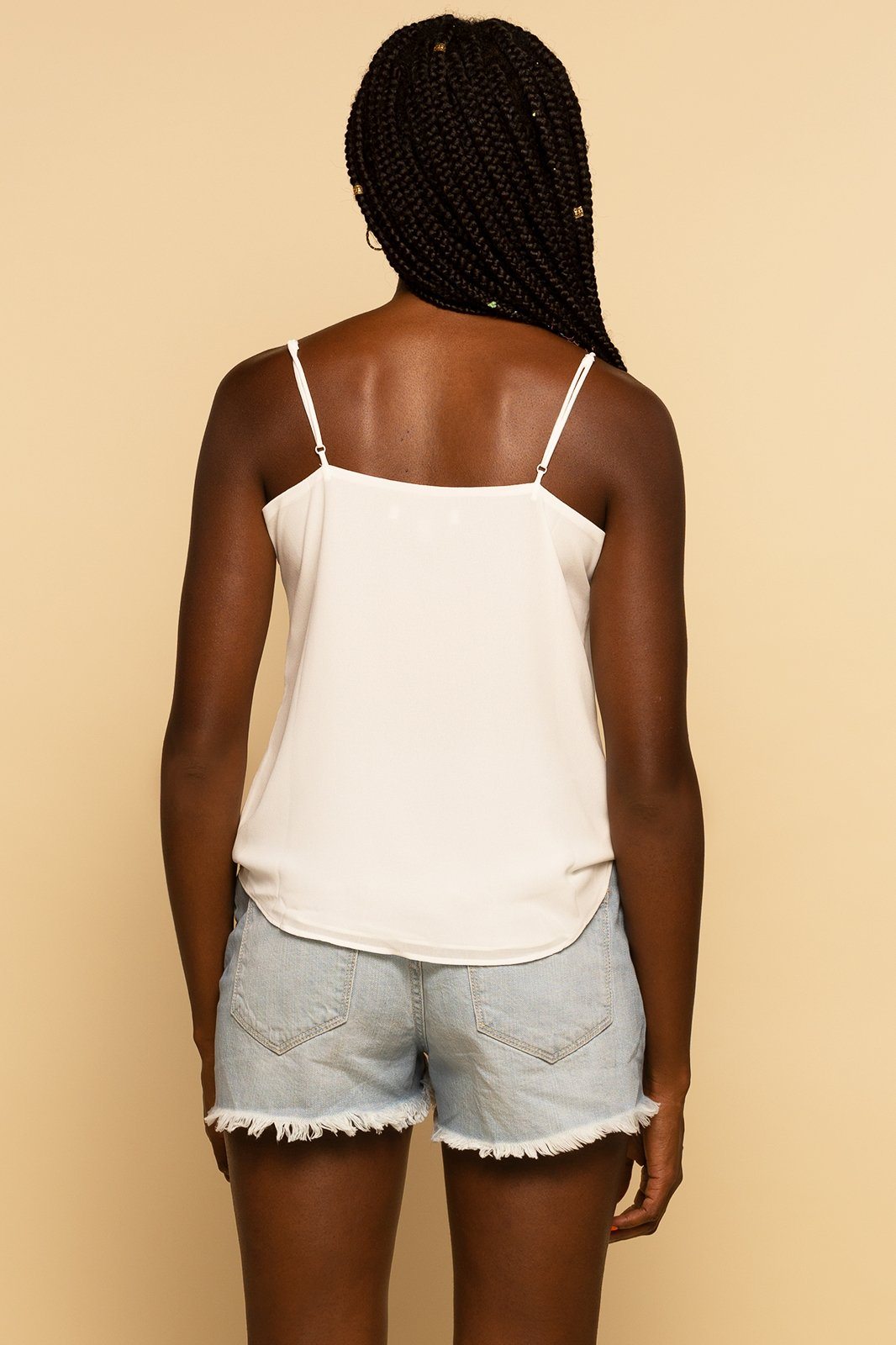 Button Up Tie-Front Strappy White Cami Tank