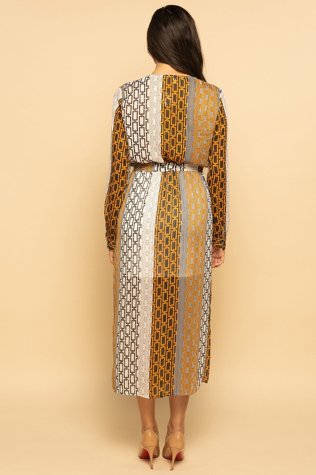 Chain Link Multicolor Faux Wrap Midi Dress