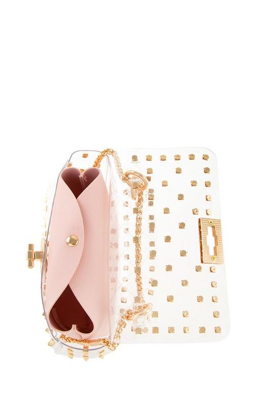 Clear PVC Handbag with Gold Studded Spike and Removable Pouch Bag