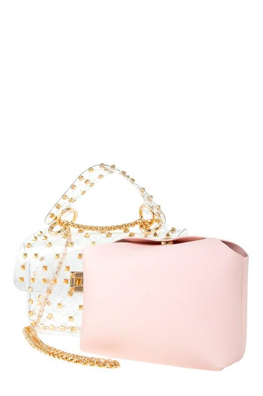 Clear PVC Handbag with Gold Studded Spike and Removable Pouch Bag