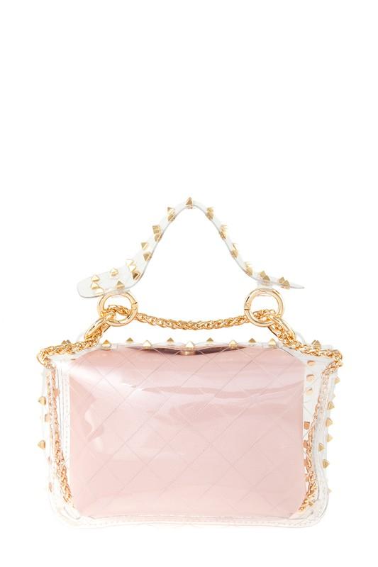 Clear PVC Handbag with Gold Studded Spike and Removable Pouch Bag