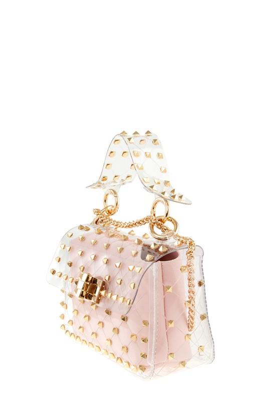 Clear PVC Handbag with Gold Studded Spike and Removable Pouch Bag