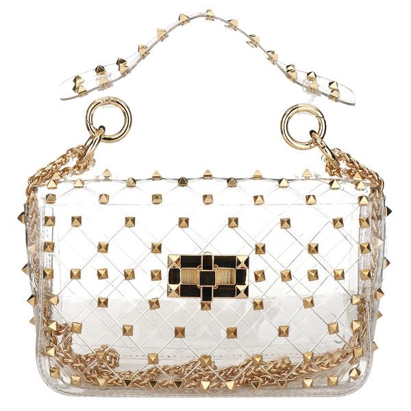 Clear PVC Handbag with Gold Studded Spike and Removable Pouch Bag