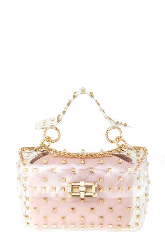 Clear PVC Handbag with Gold Studded Spike and Removable Pouch Bag