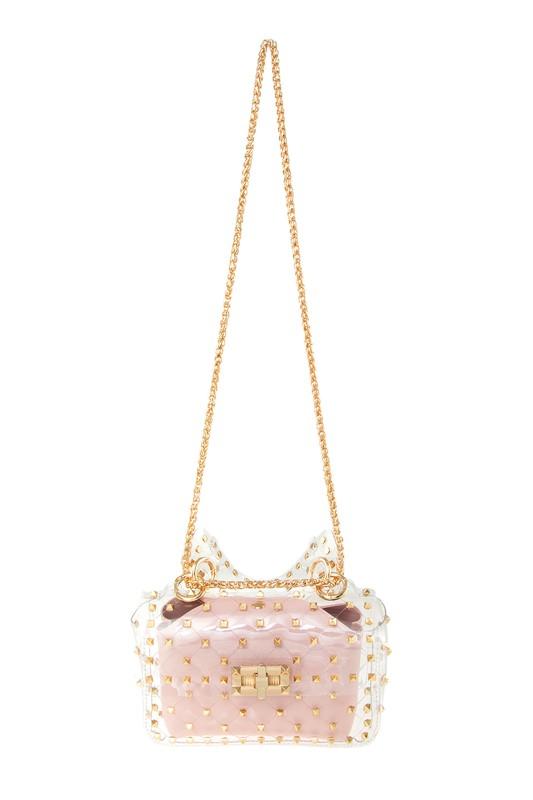 Clear PVC Handbag with Gold Studded Spike and Removable Pouch Bag