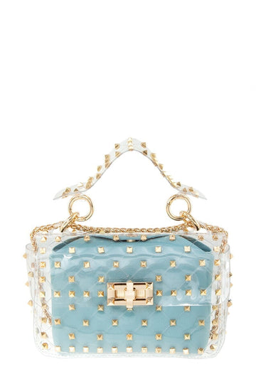Clear PVC Handbag with Gold Studded Spike and Removable Pouch Bag
