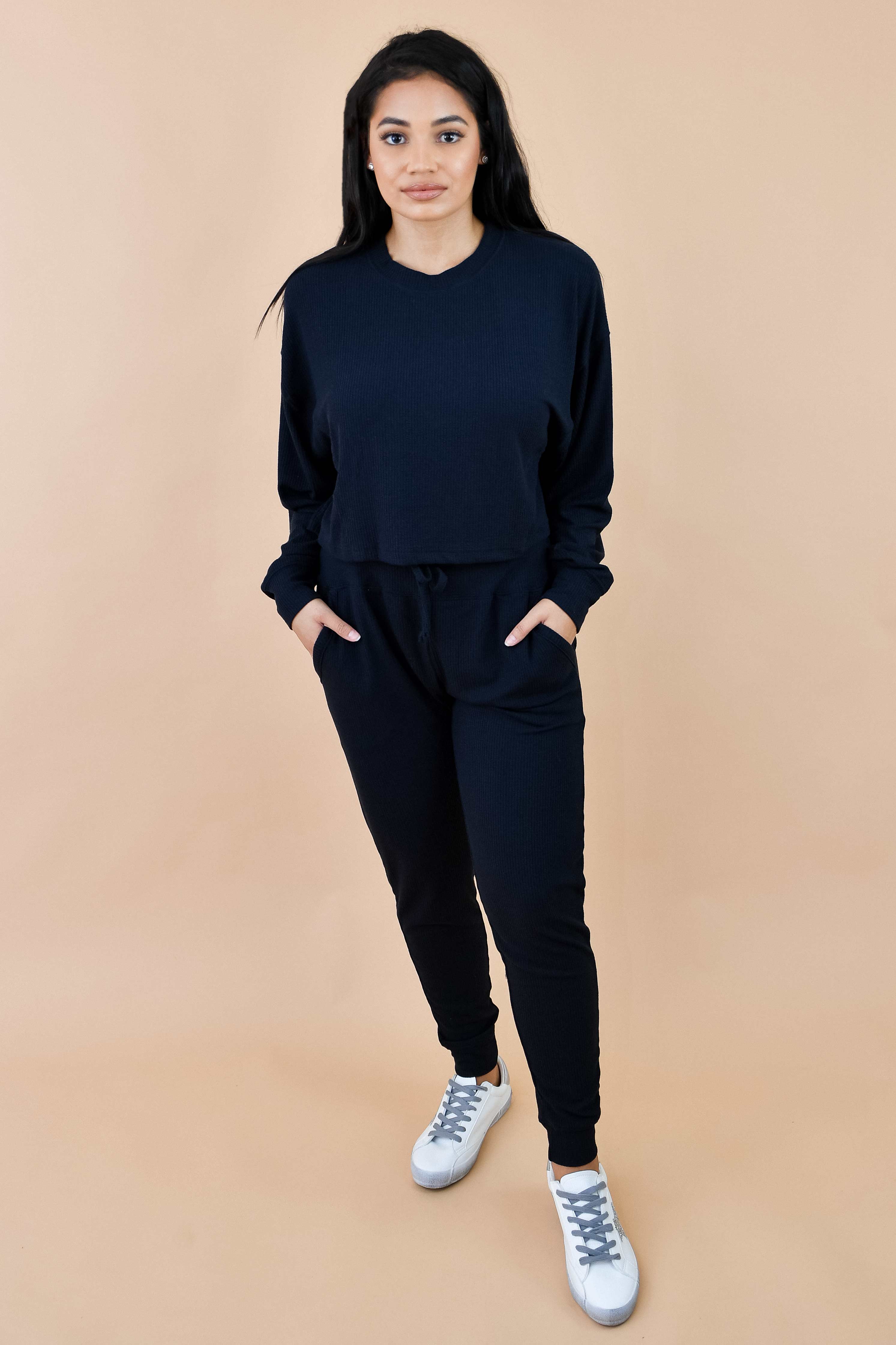 Cozy Ribbed High-Rise Jogger Black