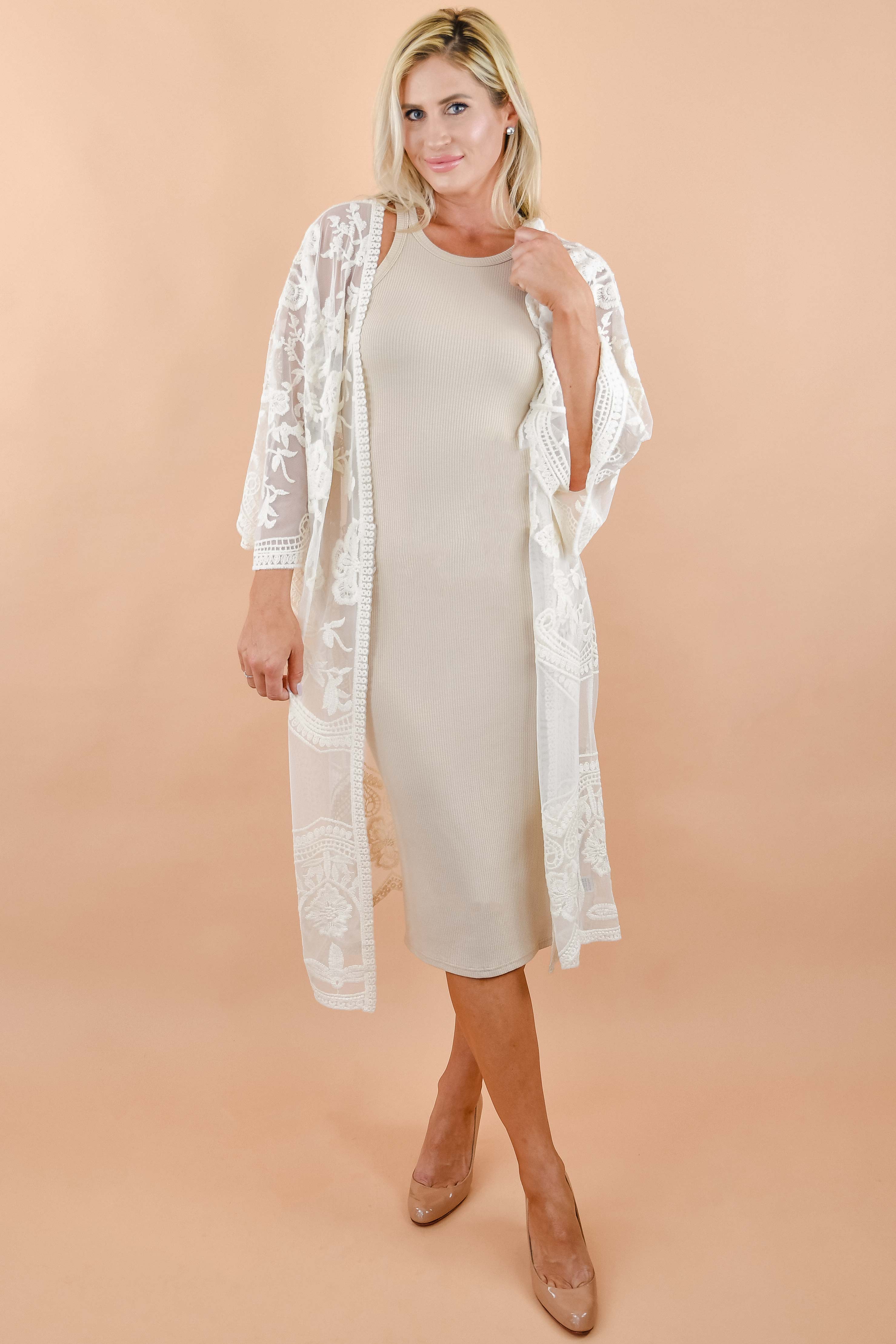 Cream Floral Lace Kimono