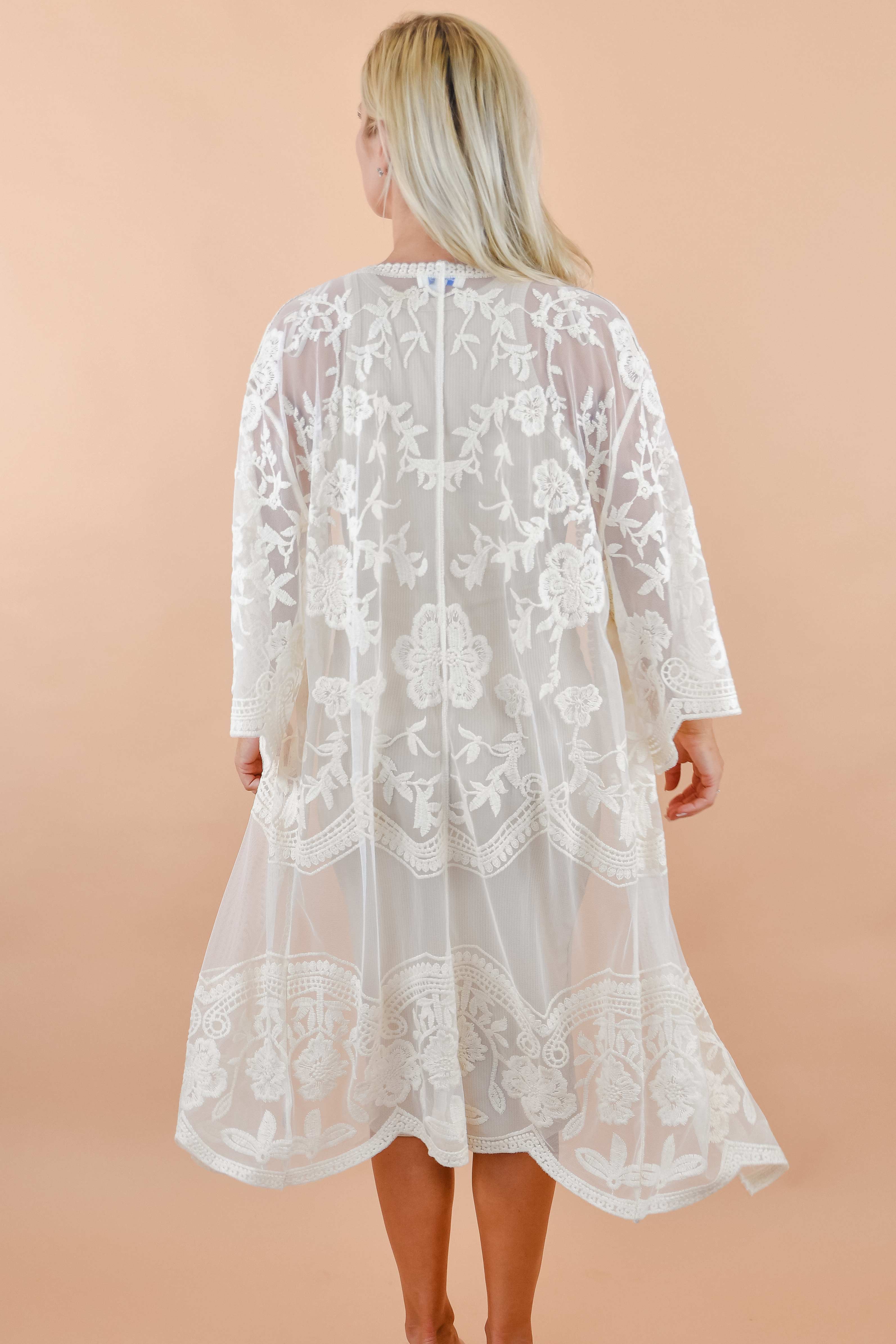 Cream Floral Lace Kimono