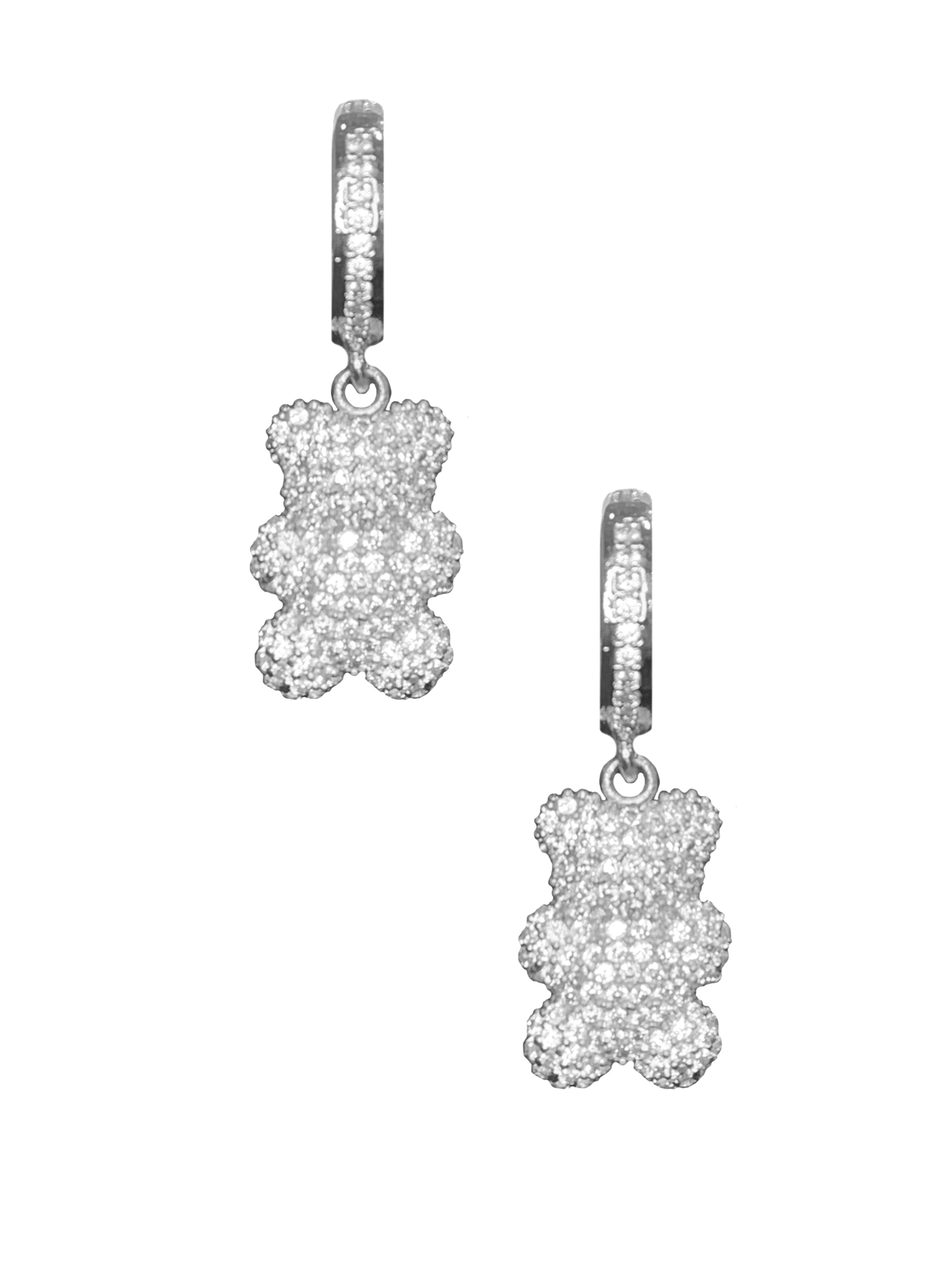 Gummy Bear Hoops/Charms - Silver Clear Crystal