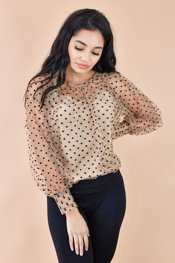 Dobby Polka Dot Top Blouse