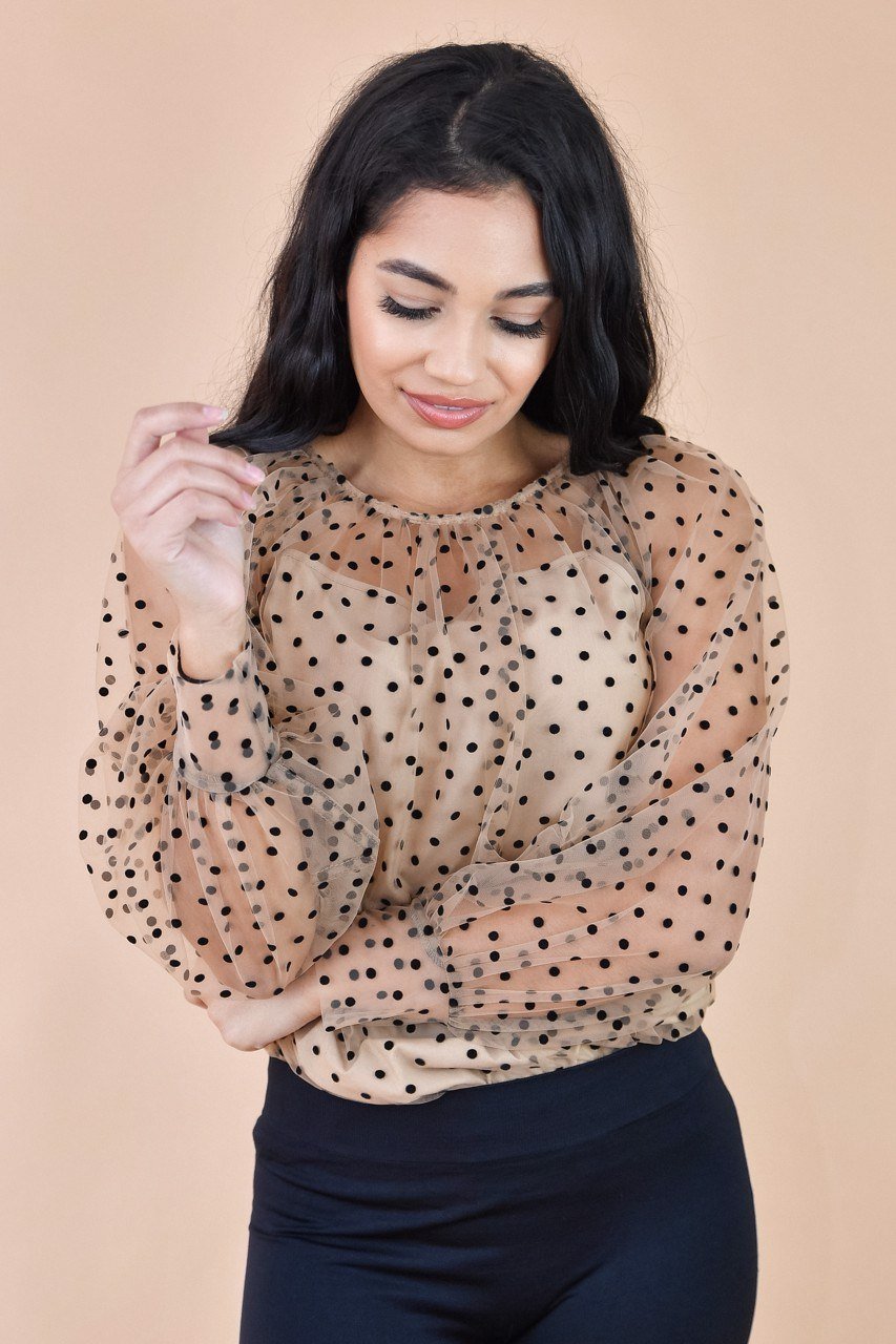 Dobby Polka Dot Top Blouse