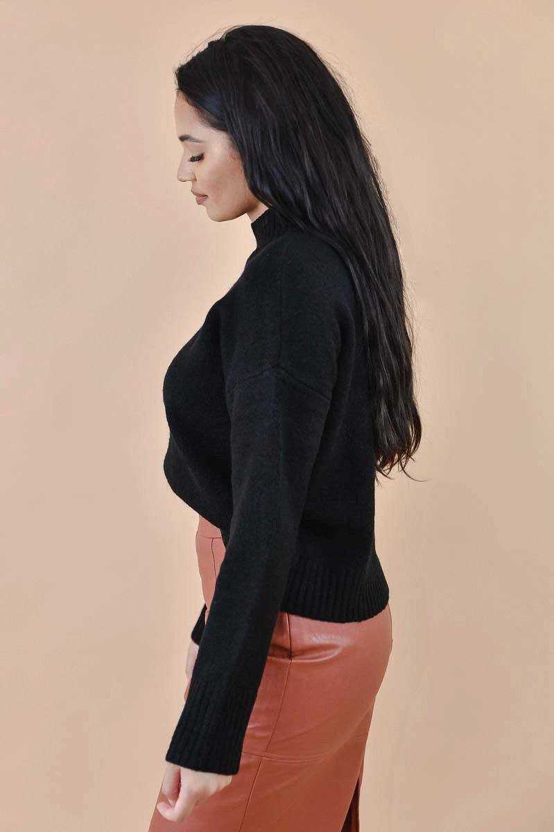 Dreamy Black Mock Neck Knit Sweater