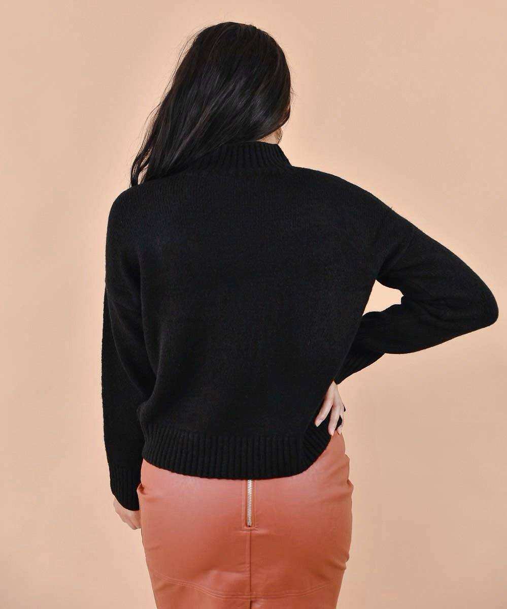 Dreamy Black Mock Neck Knit Sweater