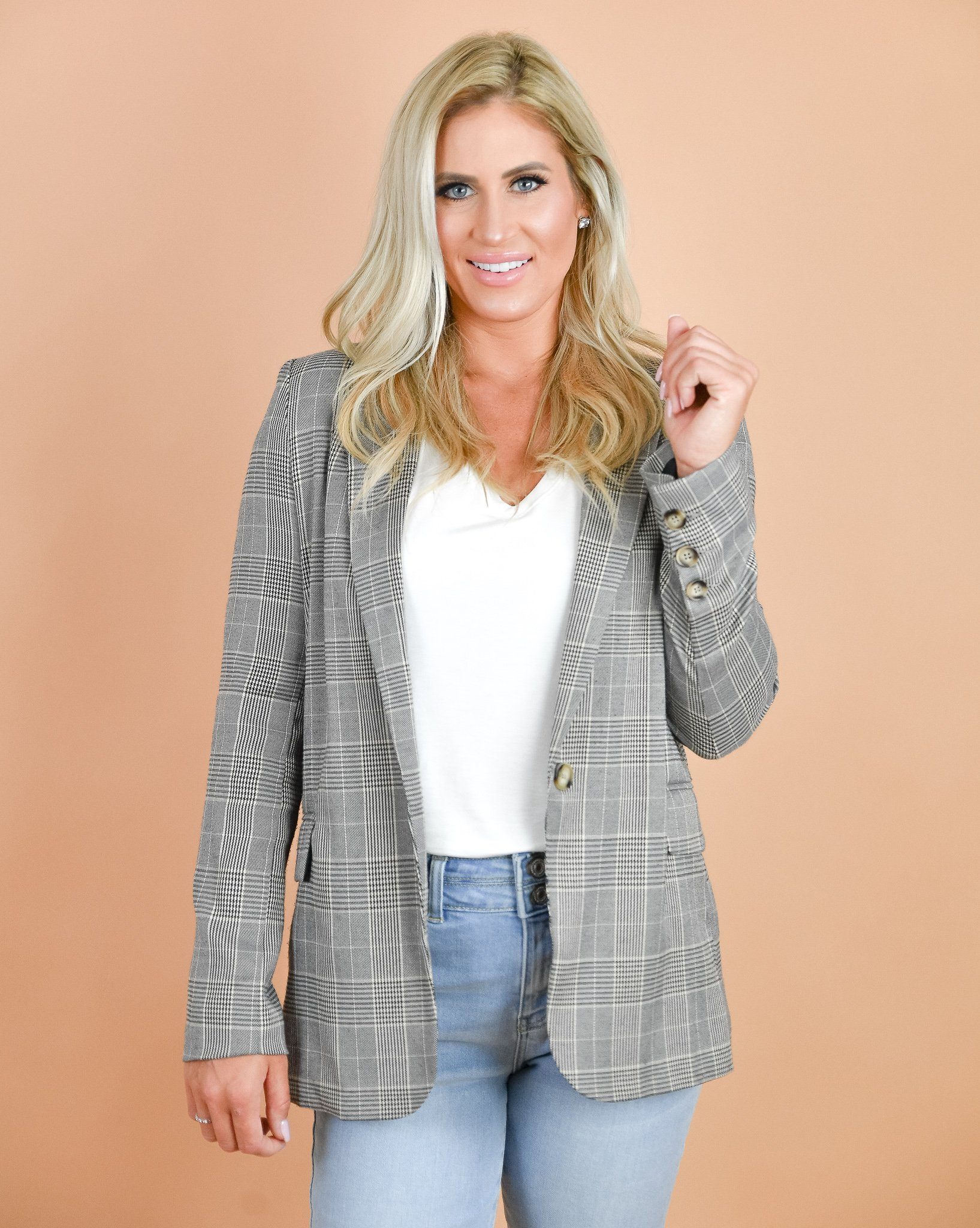 Eva Plaid Checkered Grey Blazer