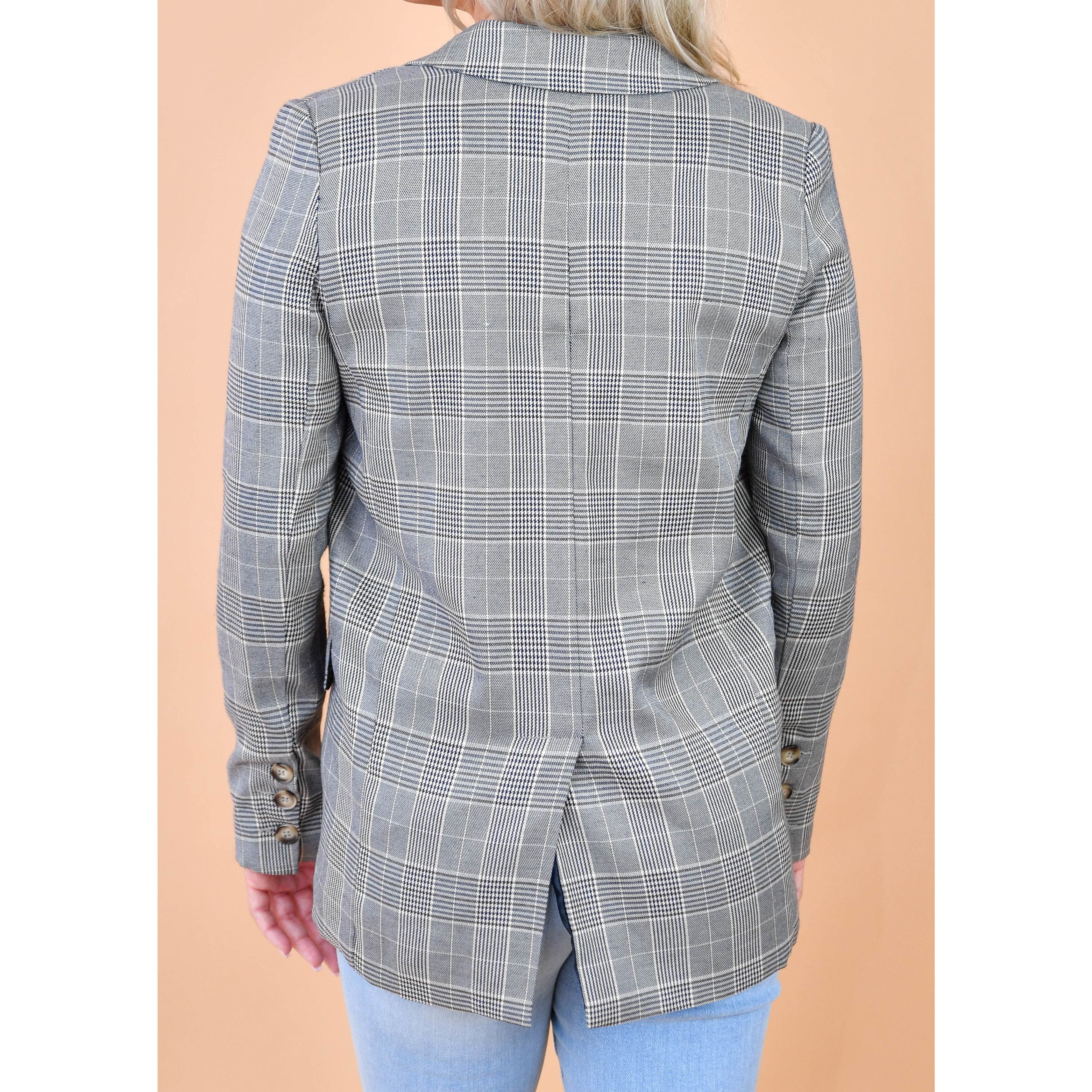 Eva Plaid Checkered Grey Blazer