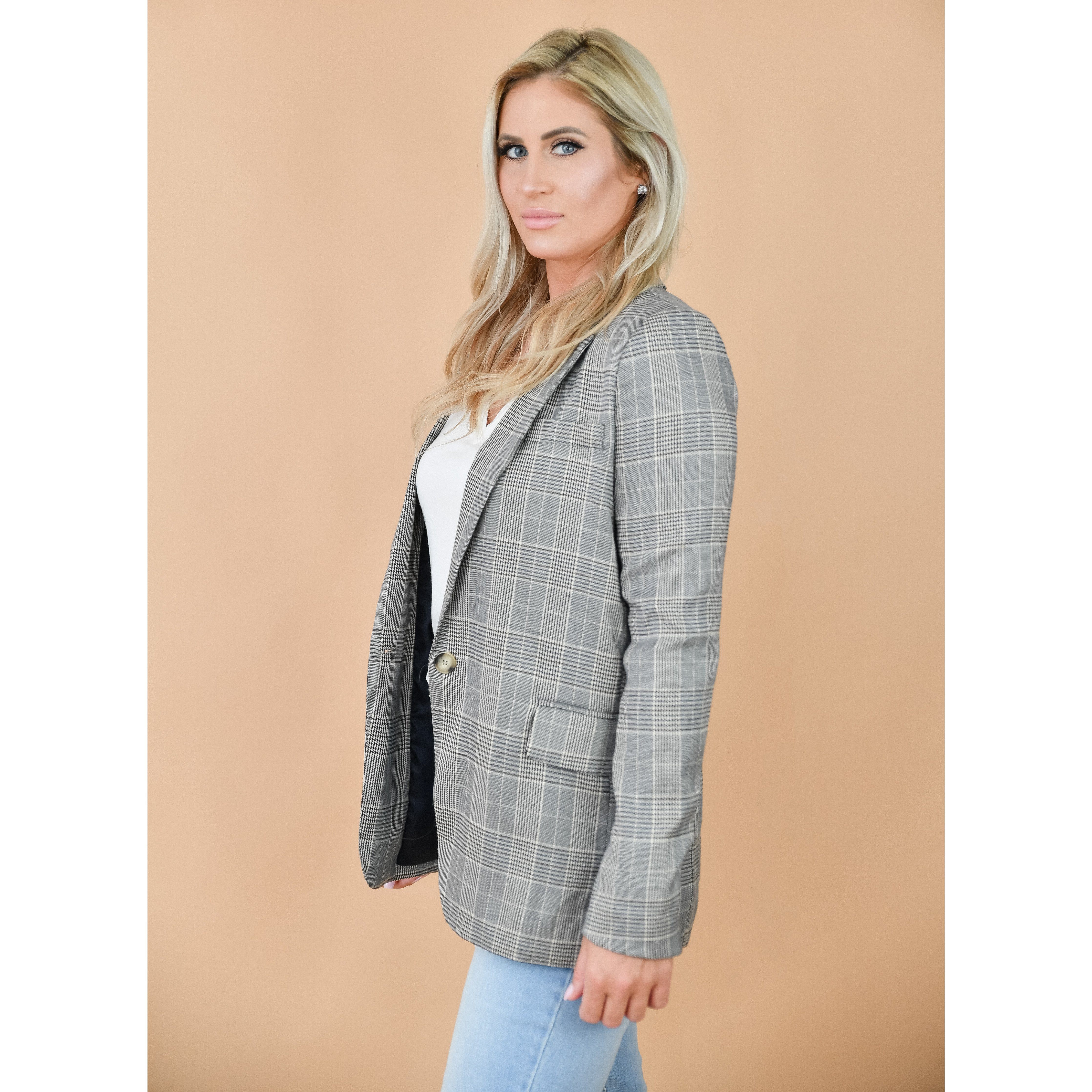 Eva Plaid Checkered Grey Blazer