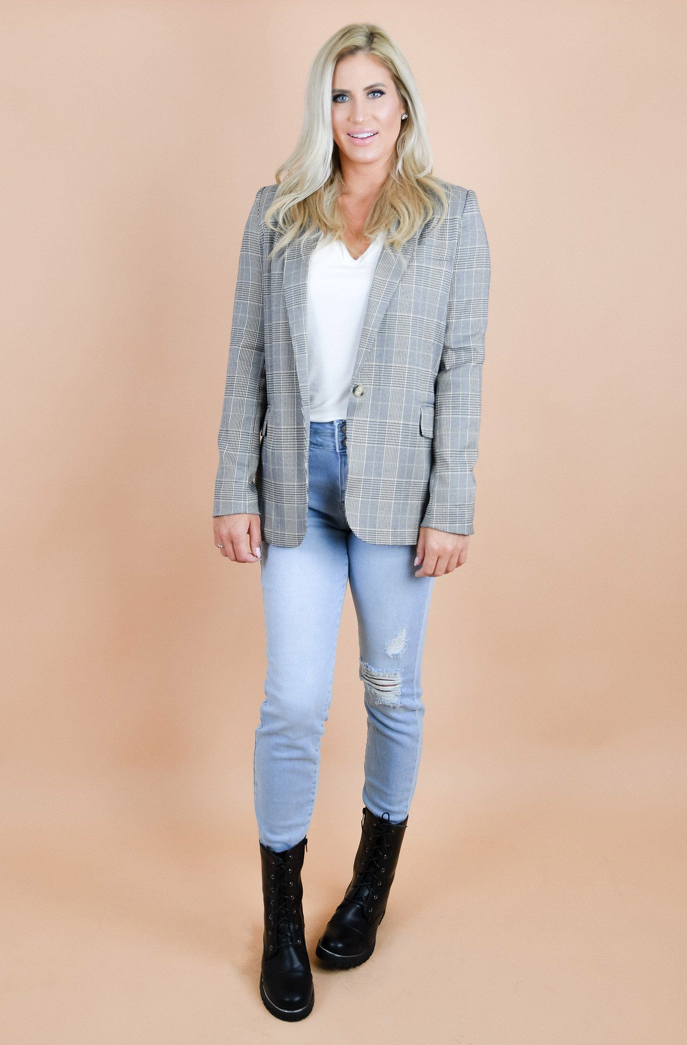 Eva Plaid Checkered Grey Blazer