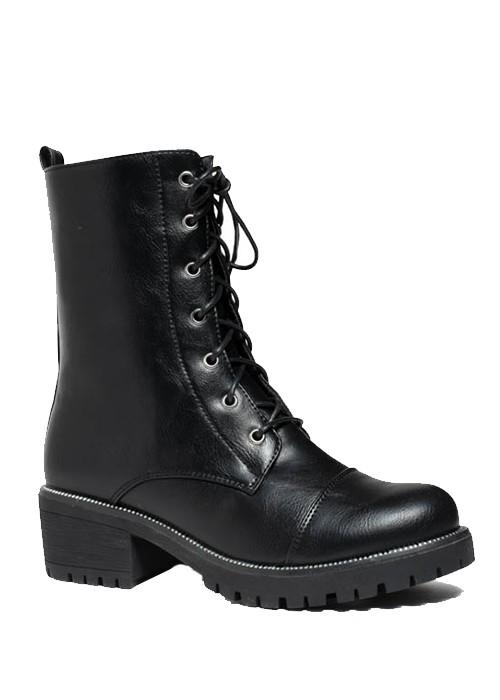Faux Leather Lace Up Ankle Combat Boot