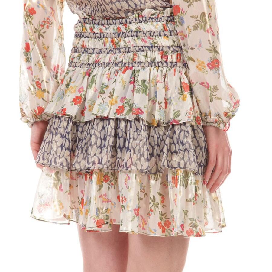 Floral Print Metallic Thread Tiered Mini Skirt